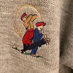 Jantzen Vintage Men's Knit Sweater Embroidered Golfers Gray 80s 90s dad